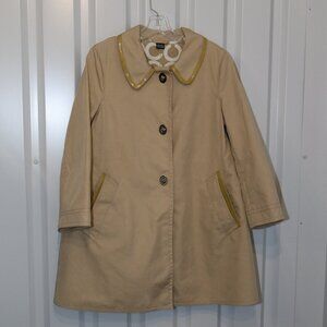 Coach Womens Trench Raincoat Tan Patent Leather Trim Turn lock closure Size 8